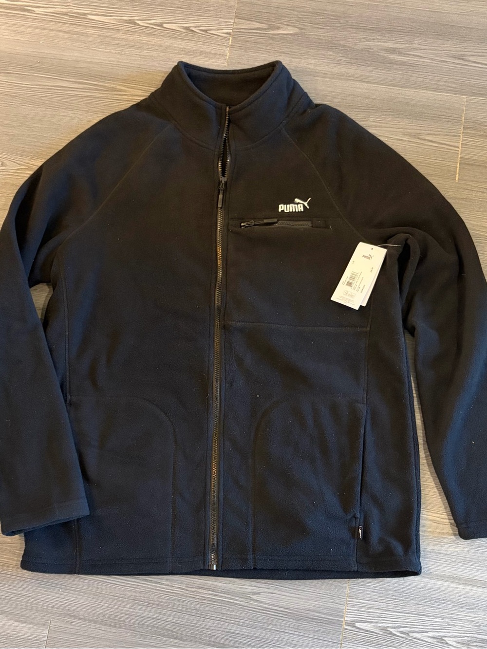 PUMA Black Polar Fleece Jacket Raglan Sleeves Sz Large NWT